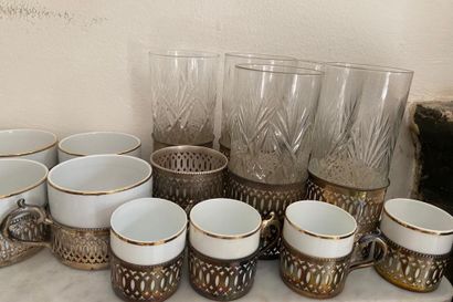 MANNETTE - 5 cut crystal glasses, silver...