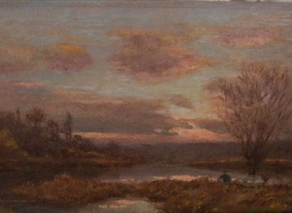 19th century SCHOOL. 
Swamp at sunset, 
Oil...