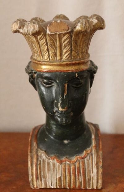 Polychrome and gilded wood bust of a Nubian...