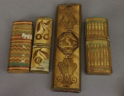 Three polychrome straw marquetry cases, two...