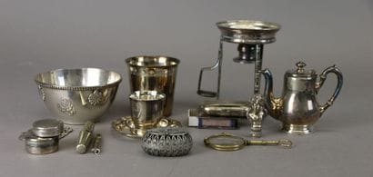 Set of silver-plated display objects: stove,...