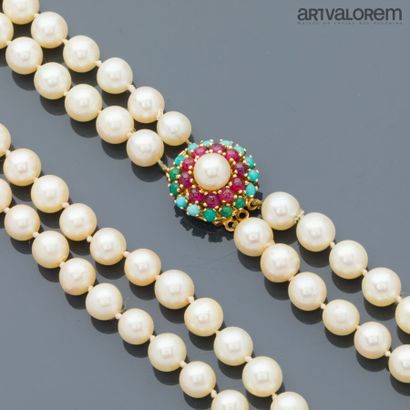 Necklace composed of two rows of choker cultured...