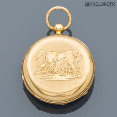 Pocket watch and dust cover in 750°/°° yellow...