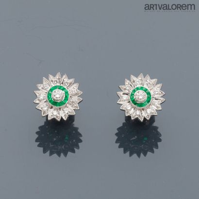 Pair of 750°/°° white gold flower ear studs...