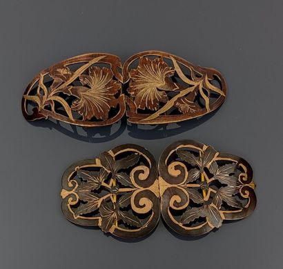 Two Art Nouveau belt buckles in openwork...