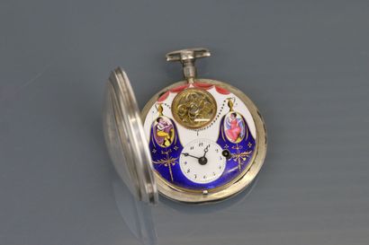 800°/°° silver pocket watch, off-center white...