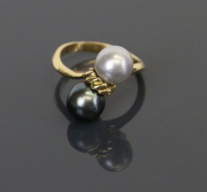 Ring in yellow gold 750°/°° set with two...