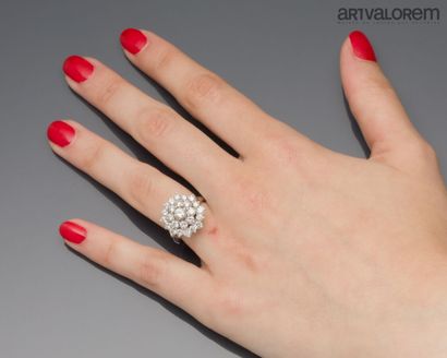 Daisy ring in 750°/°° white gold paved with...