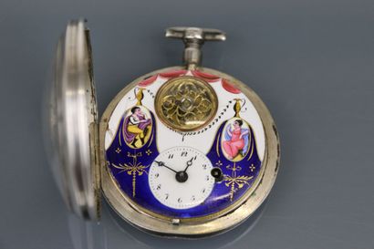 800°/°° silver pocket watch, off-center white...