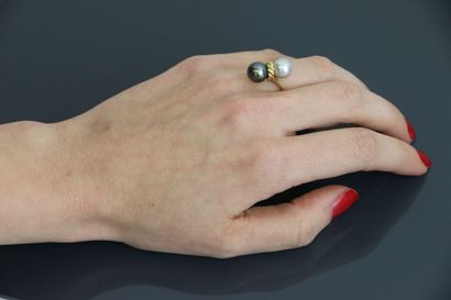 Ring in yellow gold 750°/°° set with two...