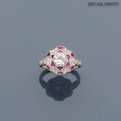 Art Deco style ring in 750°/°° white gold,...