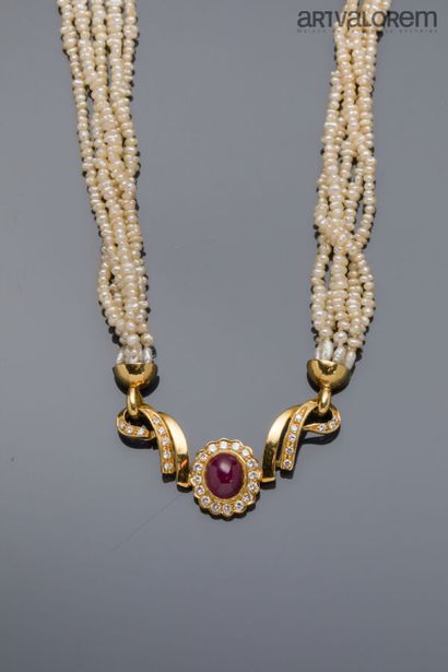Necklace composed of five rows of seed pearls,...