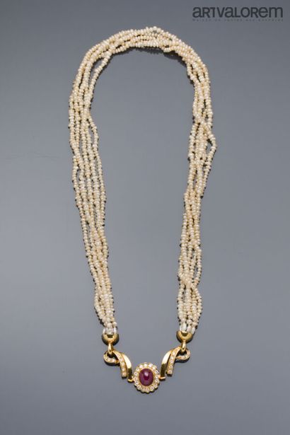 Necklace composed of five rows of seed pearls,...