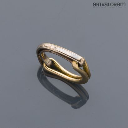 Bague en or gris et jaune 750°/°° formée...