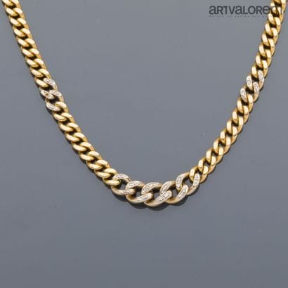Collier maille gourmette plate en or jaune...