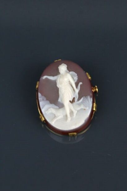 750°/°° yellow gold brooch set with an agate...