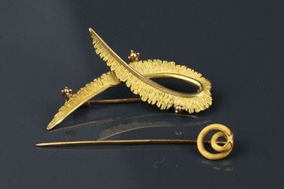 Stylized feather brooch in yellow gold 750°/°°.
Length:...