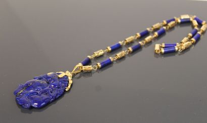 Necklace and pendant in lapis lazuli and...