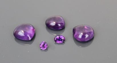 Three cabochon amethysts and two faceted...