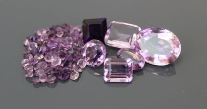 6 rectangular-cut amethysts, oval and round...