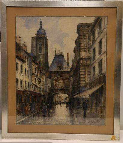 Frank WILL (1900-1951). 
Le clocher
Aquarelle,...