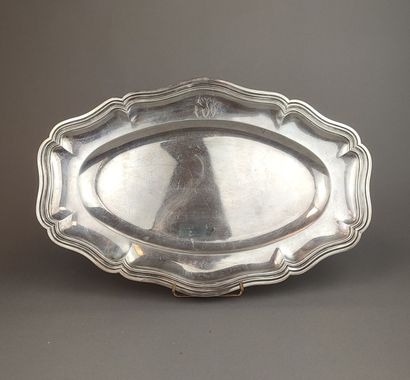 Plat ovale en argent 950°/°° à bords contours...
