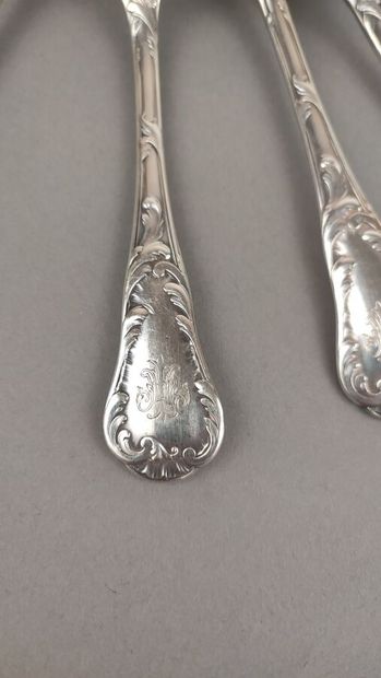 CHRISTOFLE
Ménagère en argent 925°/°° à décor...