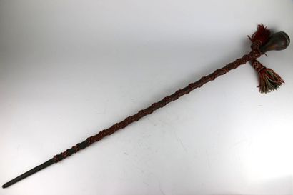 Canne de tambour-major en bois et cuivre...
