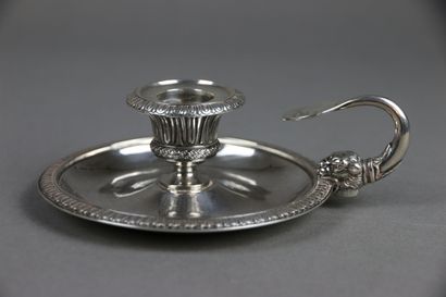 Bougeoir à main en argent 950°/°° à frise...