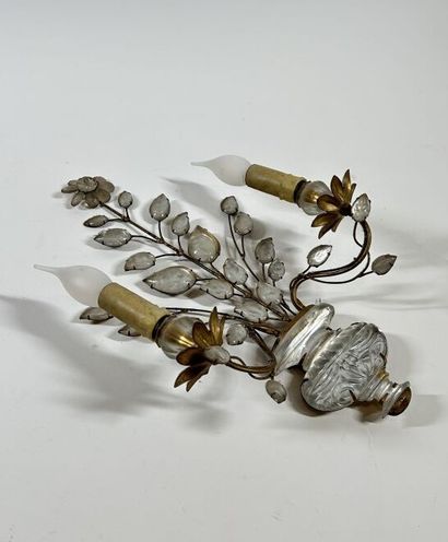 MAISON BAGUES 
Two-light brass and glass...