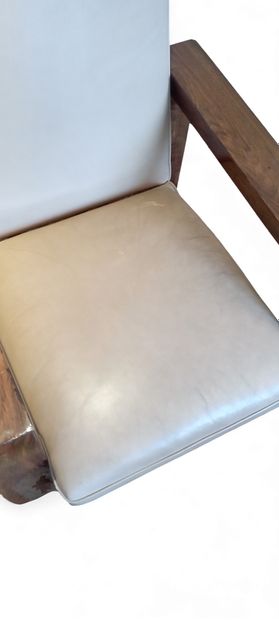 Armchair with adjustable backrest in varnished...