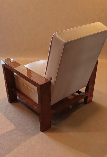 Armchair with adjustable backrest in varnished...