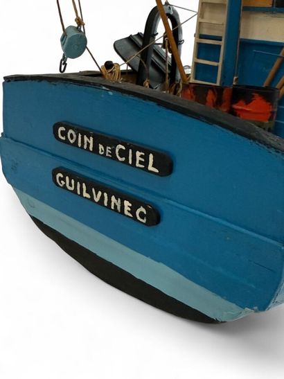 Wooden Breton trawler, hull painted black...