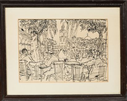 Charles BROUTY (1897-1984).
Café sur la place...