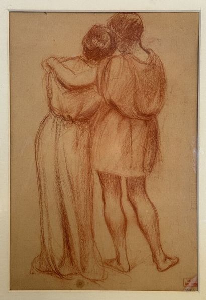 Hippolyte PETITJEAN (1854-1929).
Couple embracing.
Sanguine...