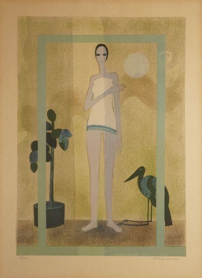 André MINAUX (1923-1986).
Woman and wader,...