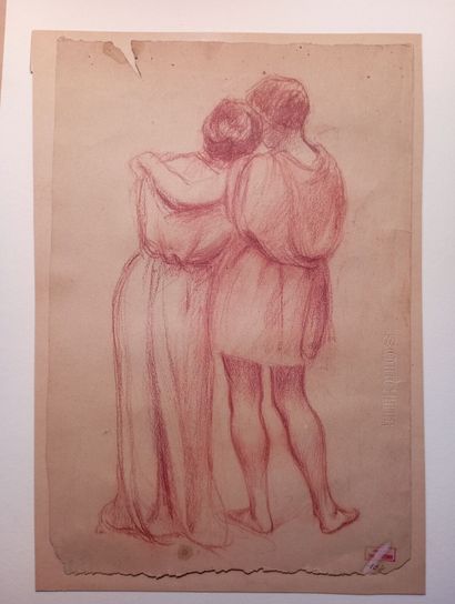 Hippolyte PETITJEAN (1854-1929).
Couple embracing.
Sanguine...