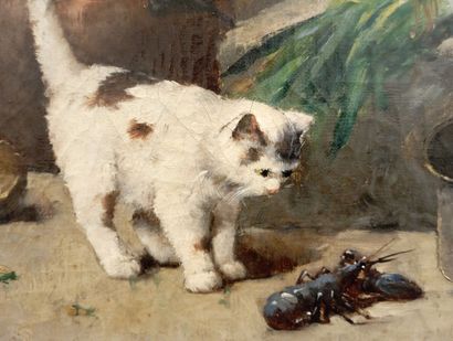 LATEST OF THE 19th CENTURY.
Cat with crayfish.
Oil...