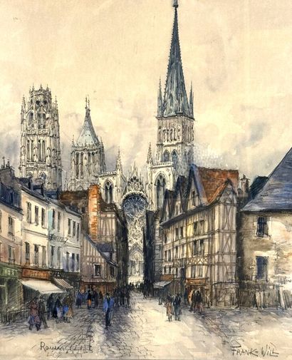 Frank WILL (1900-1951). 
Rouen Cathedral.
Watercolor,...