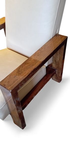 Armchair with adjustable backrest in varnished...