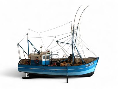 Wooden Breton trawler, hull painted black...