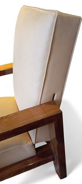 Armchair with adjustable backrest in varnished...
