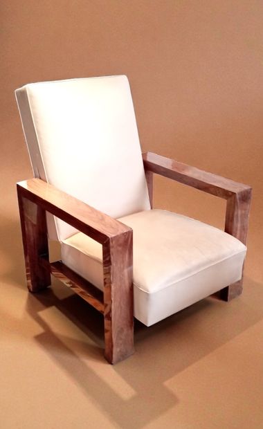 Armchair with adjustable backrest in varnished...