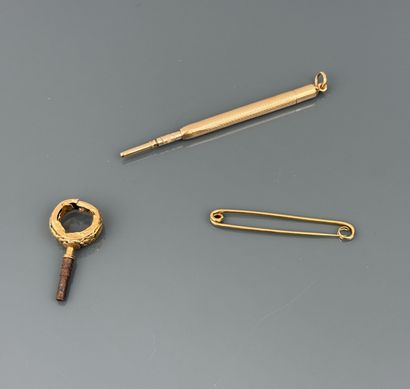 Pin and mechanical pencil in yellow gold...