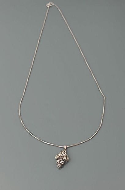 Silver chenille chain holding a silver grape...