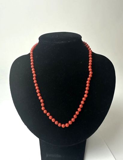 Collier choker en perles de corail rouge...