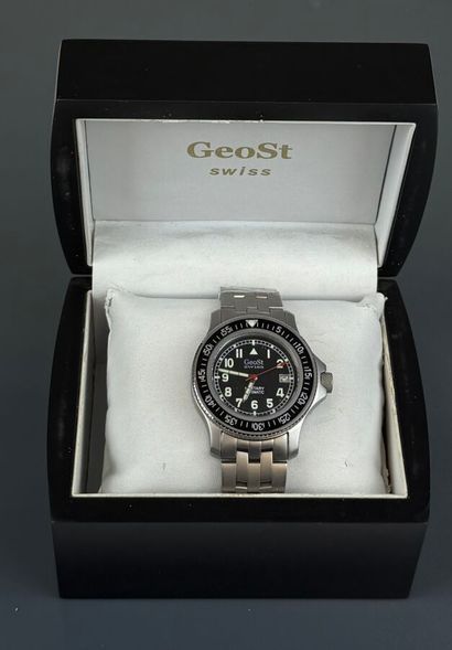 GEOST
Steel men's wristwatch, black enameled...