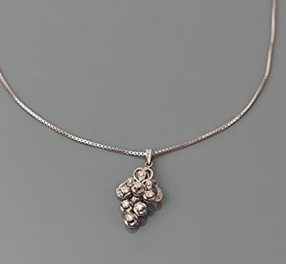 Silver chenille chain holding a silver grape...