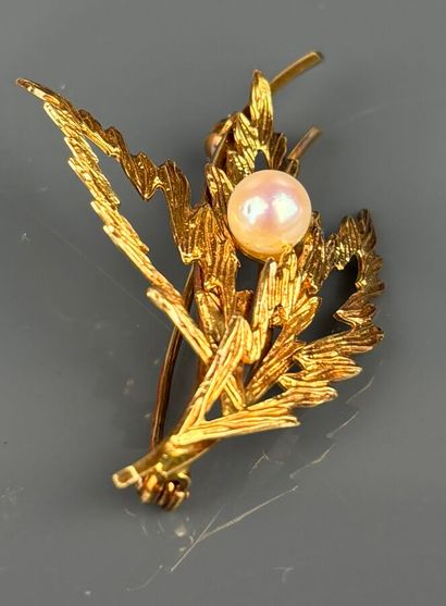Leaf brooch in yellow gold 750°/°° set with...