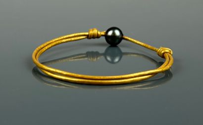 Adjustable gold-plated leather strap with...